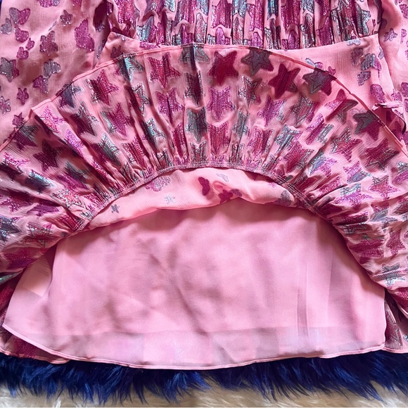 New! LoveShackFancy Caden Metallic Star Silk Dress in Pink - Picture 12 of 14